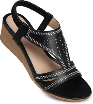 SWQZVT Wedge Sandals for Women Dressy: Comfortable Summer Sandal - Open Toe Elastic Ankle Strap Sandals