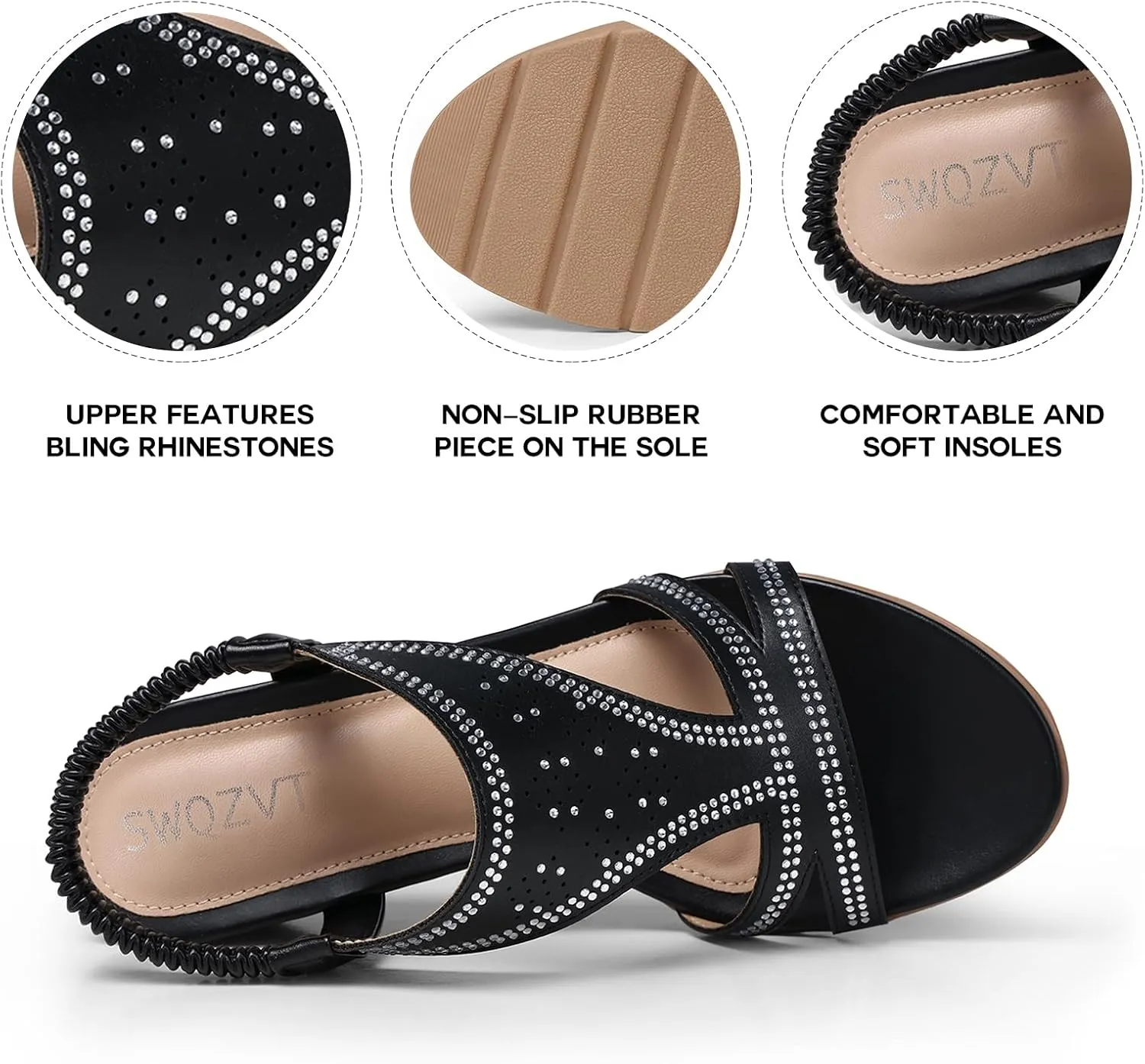 SWQZVT Wedge Sandals for Women Dressy: Comfortable Summer Sandal - Open Toe Elastic Ankle Strap Sandals