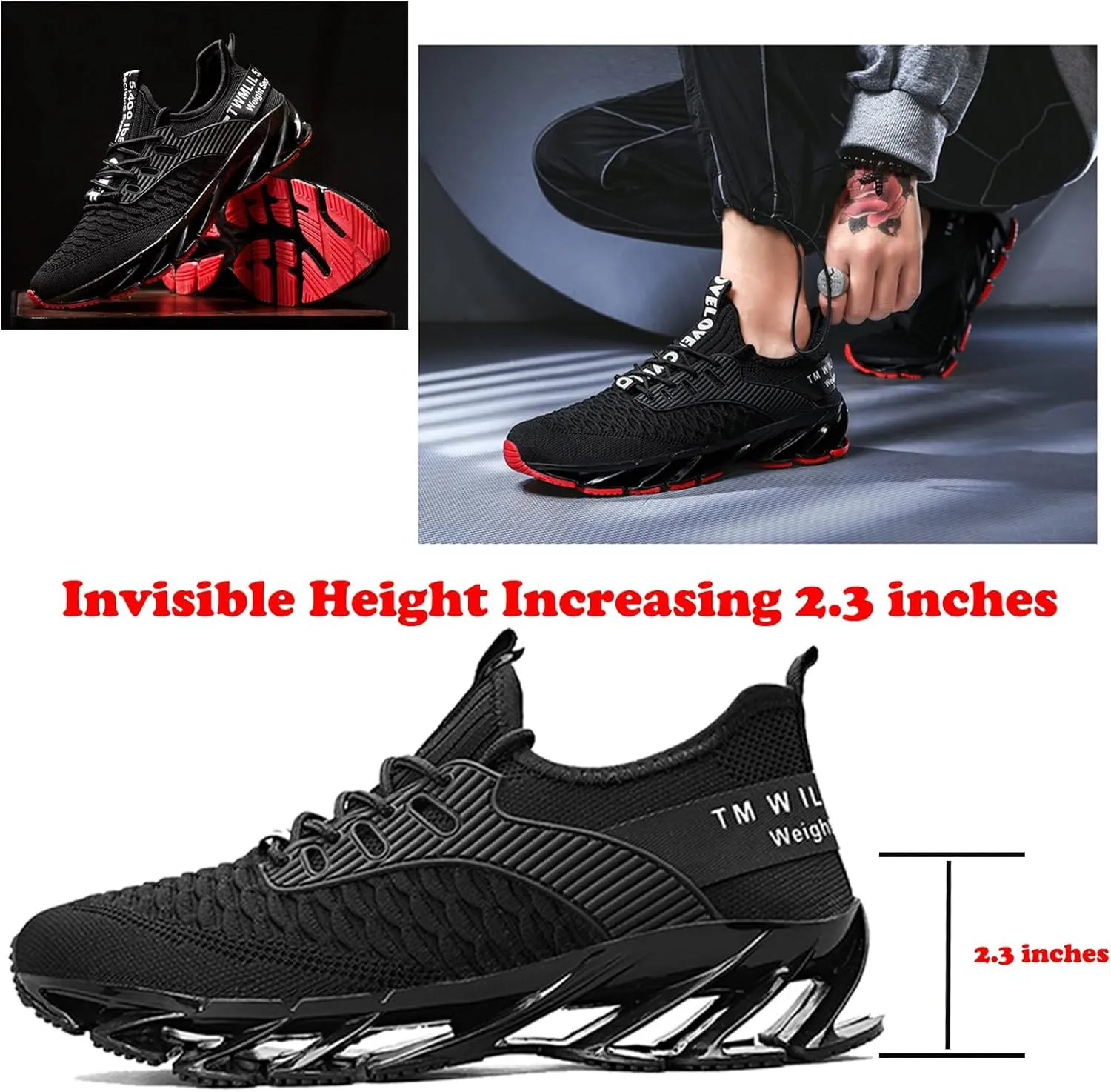 Tallboost Sneakers, Height Boosting Shoes for Men, Comfort Non Slip Breathable Knit Slip on Men Walking Running Shoes Invisible Height Increasing Shoes(Black-b,US 11)
