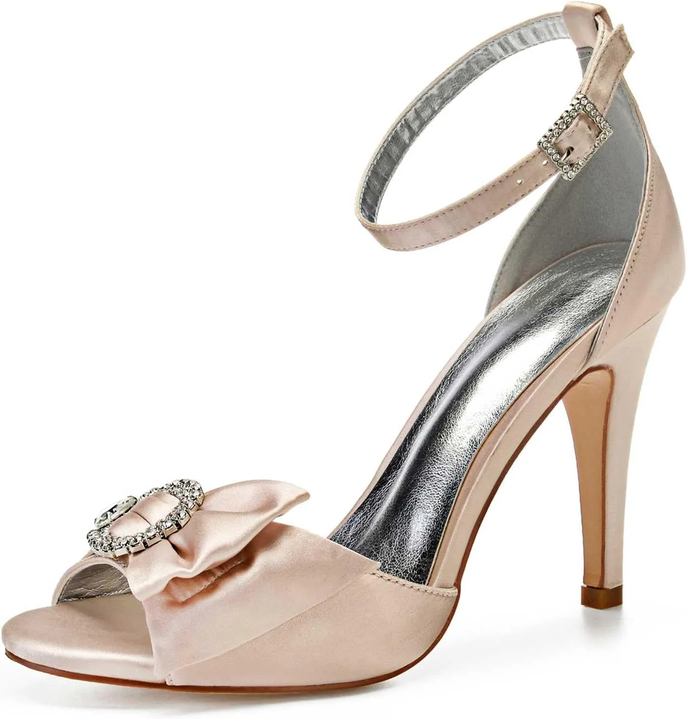 TarfiC Women's Kitten Heel Pumps with Open Toe, Rhinestones, & Buckle - Ideal Dress Shoes for Weddings & Special Occasions - Heel Height 4.13 Inches