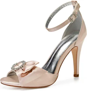 TarfiC Women's Kitten Heel Pumps with Open Toe, Rhinestones, & Buckle - Ideal Dress Shoes for Weddings & Special Occasions - Heel Height 4.13 Inches