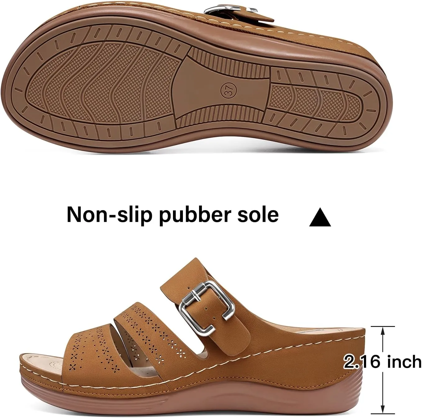 TEMOFON Wedge Sandals for Women Comfortable: Slip On Sandals Women Dressy Summer Flat Sandals Size 5-11