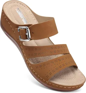 TEMOFON Wedge Sandals for Women Comfortable: Slip On Sandals Women Dressy Summer Flat Sandals Size 5-11