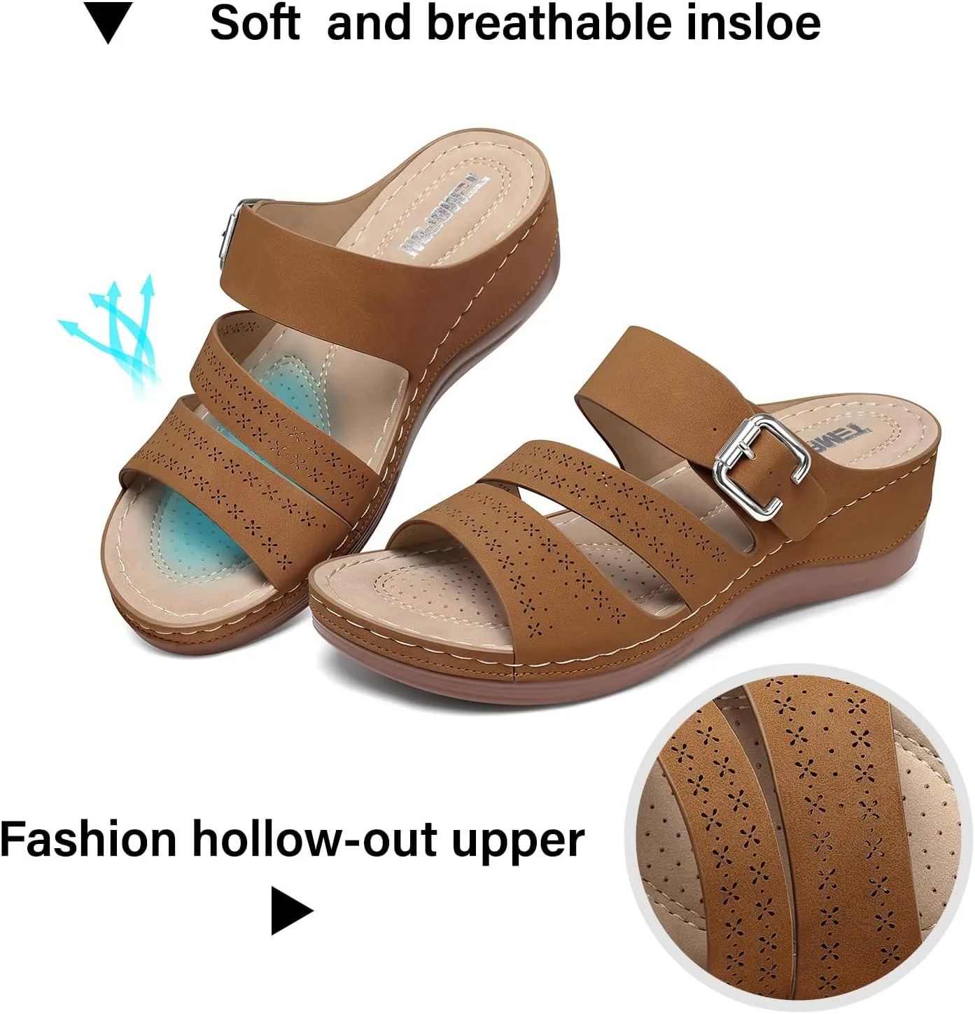 TEMOFON Wedge Sandals for Women Comfortable: Slip On Sandals Women Dressy Summer Flat Sandals Size 5-11