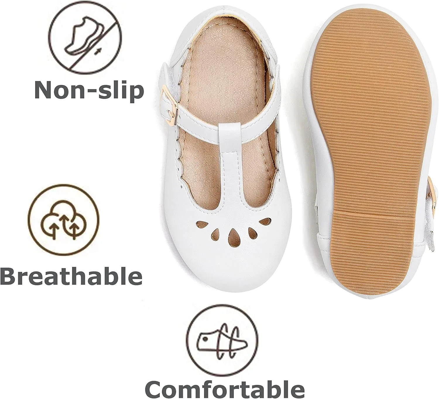 THEE BRON Girl's T-Strap Flats Toddler/Little Kid Ballet Mary Jane Party Dress Shoes