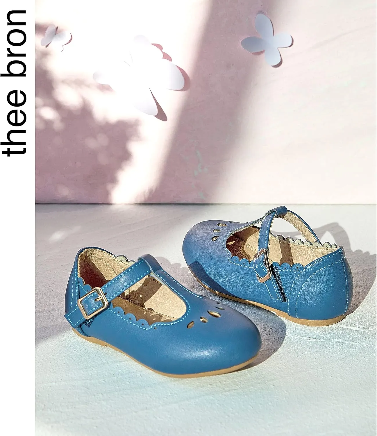 THEE BRON Girl's T-Strap Flats Toddler/Little Kid Ballet Mary Jane Party Dress Shoes