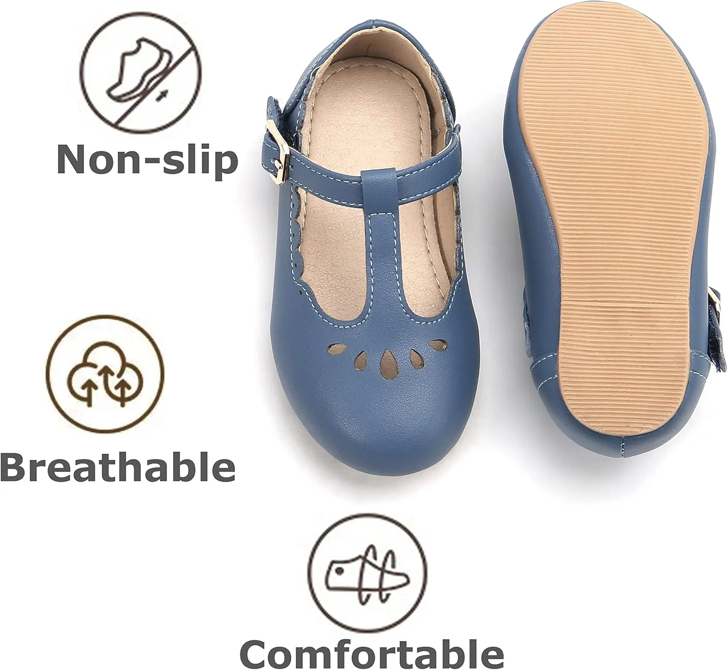 THEE BRON Girl's T-Strap Flats Toddler/Little Kid Ballet Mary Jane Party Dress Shoes