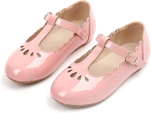 THEE BRON Girl's T-Strap Flats Toddler/Little Kid Ballet Mary Jane Party Dress Shoes