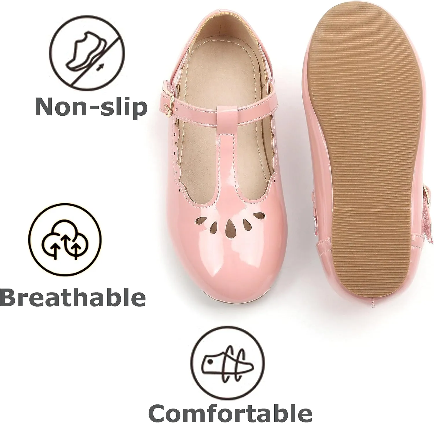 THEE BRON Girl's T-Strap Flats Toddler/Little Kid Ballet Mary Jane Party Dress Shoes