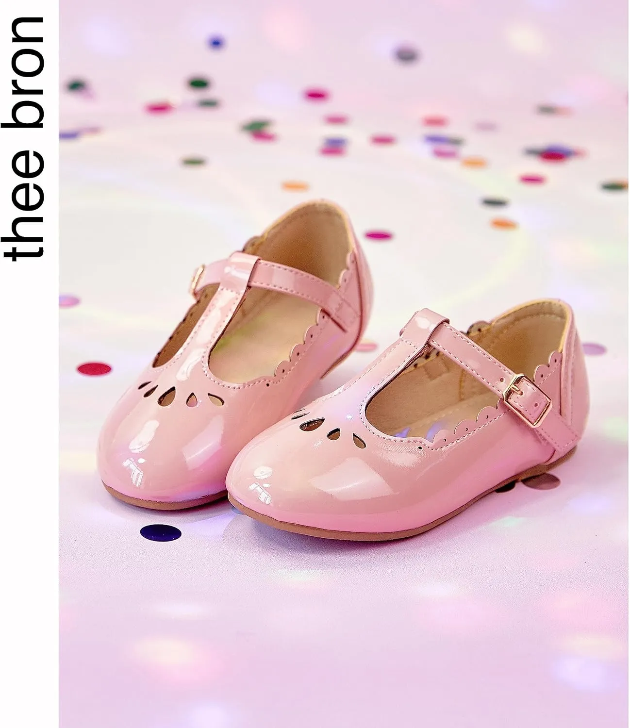 THEE BRON Girl's T-Strap Flats Toddler/Little Kid Ballet Mary Jane Party Dress Shoes
