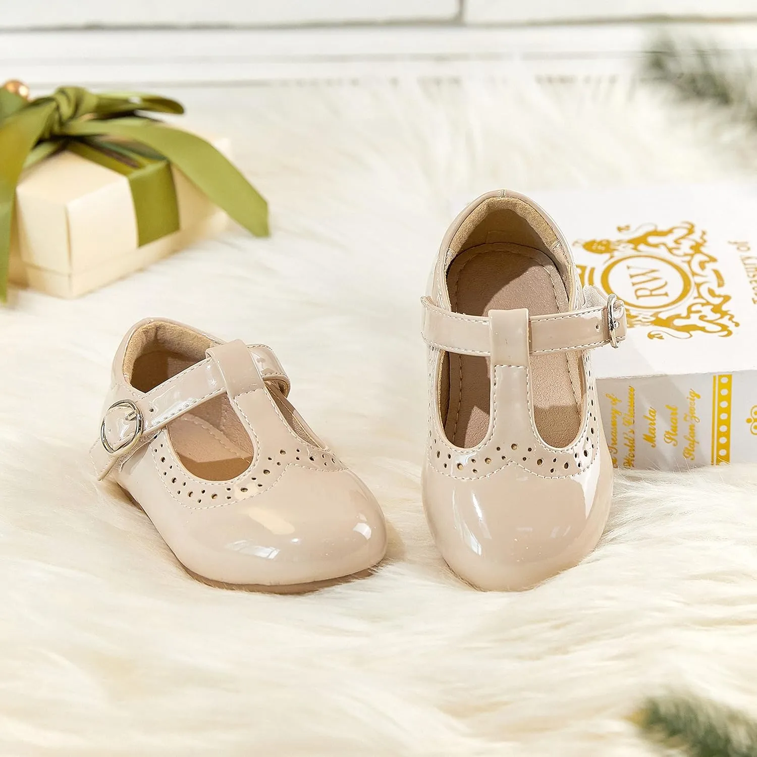 THEE BRON Girl's T-Strap Flats Toddler/Little Kid Ballet Mary Jane Party Dress Shoes