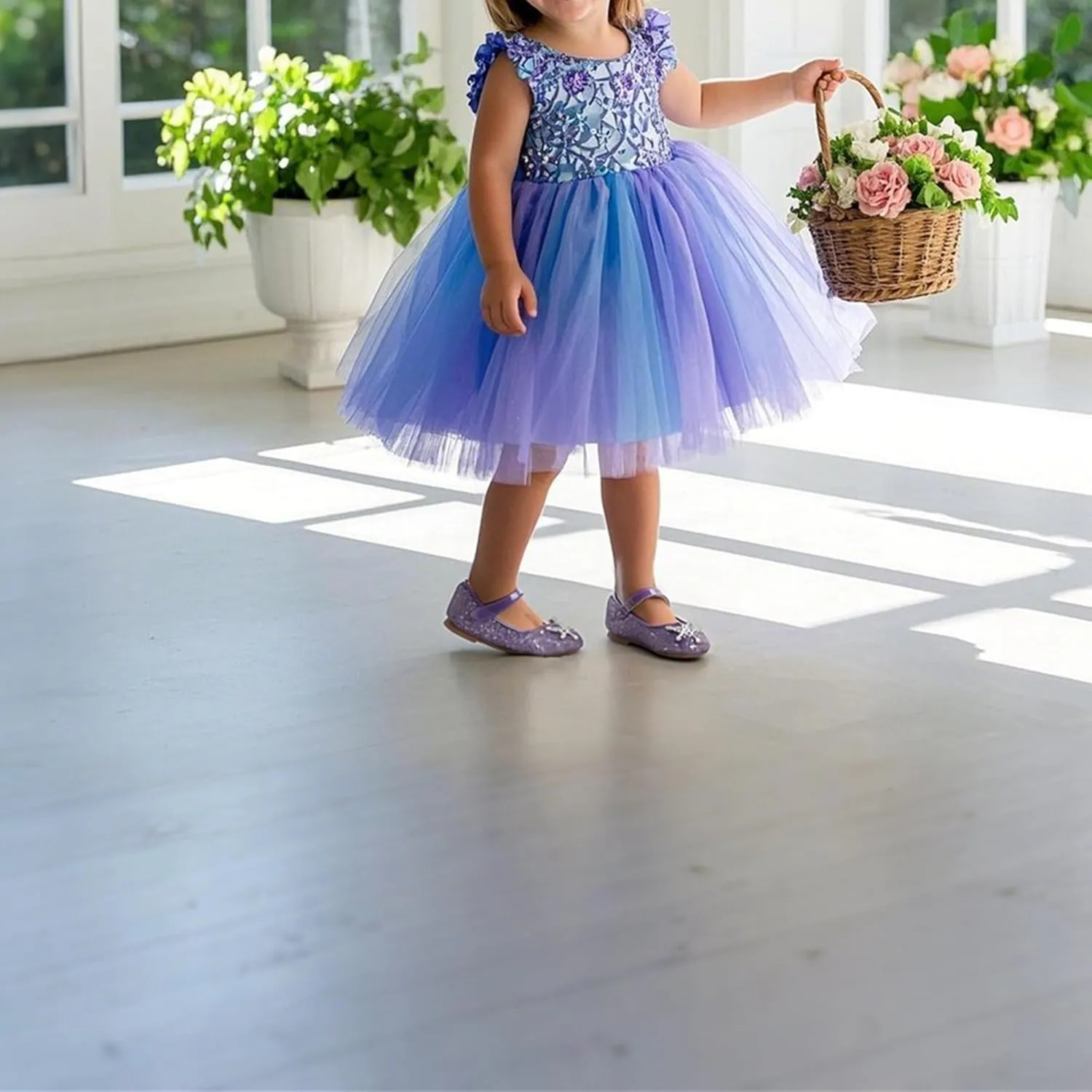 THEE BRON Toddler Dress Shoes Flower Girls Glitter Mary Jane Ballerina Flat Shoes