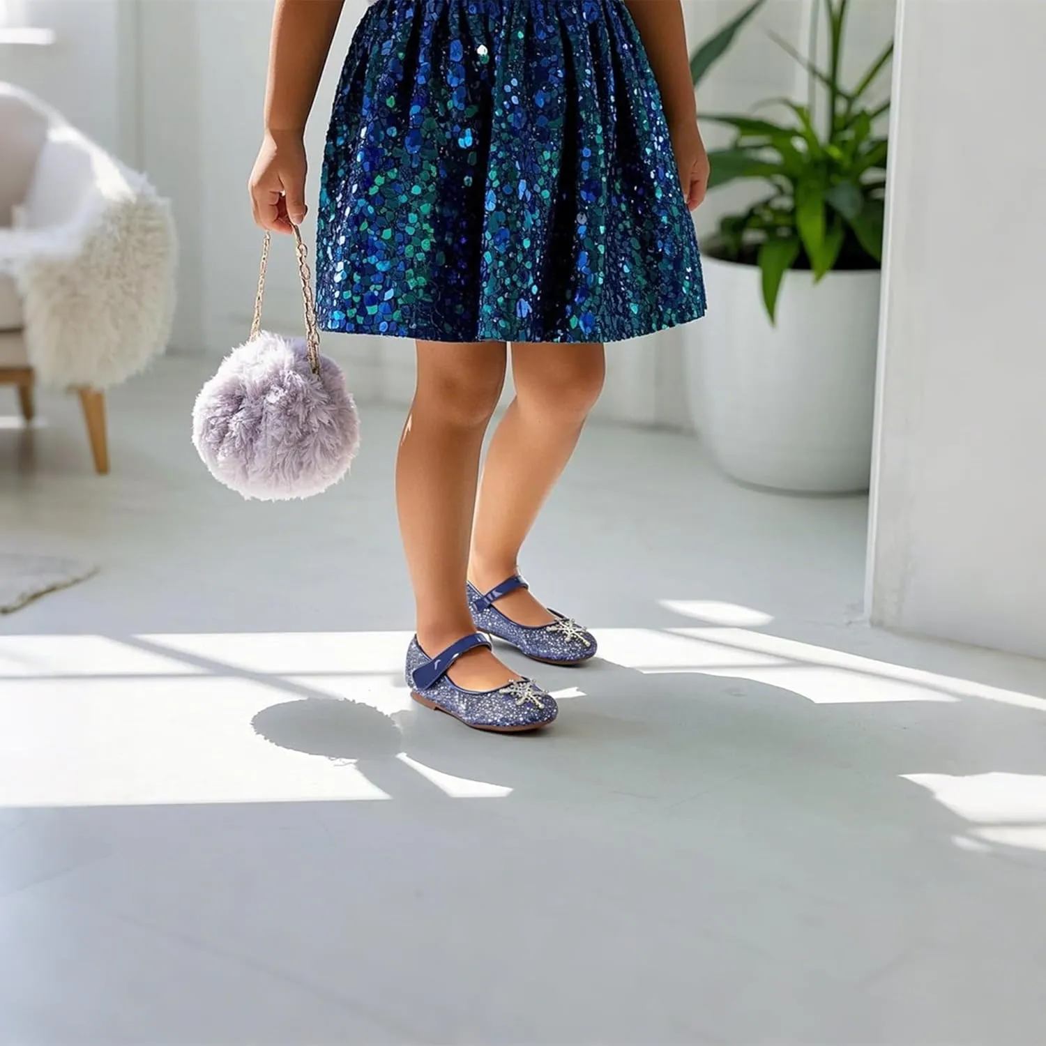 THEE BRON Toddler Dress Shoes Flower Girls Glitter Mary Jane Ballerina Flat Shoes