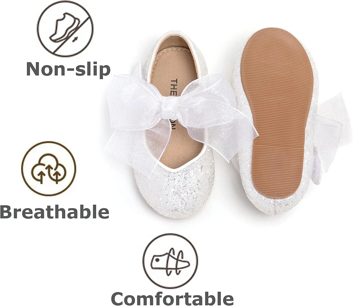 THEE BRON Toddler Dress Shoes Flower Girls Glitter Mary Jane Ballerina Flat Shoes