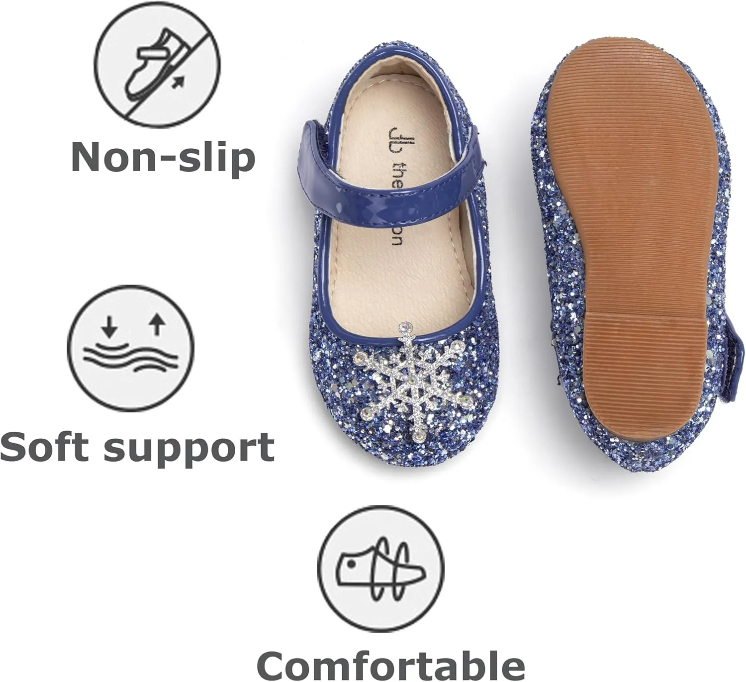 THEE BRON Toddler Dress Shoes Flower Girls Glitter Mary Jane Ballerina Flat Shoes