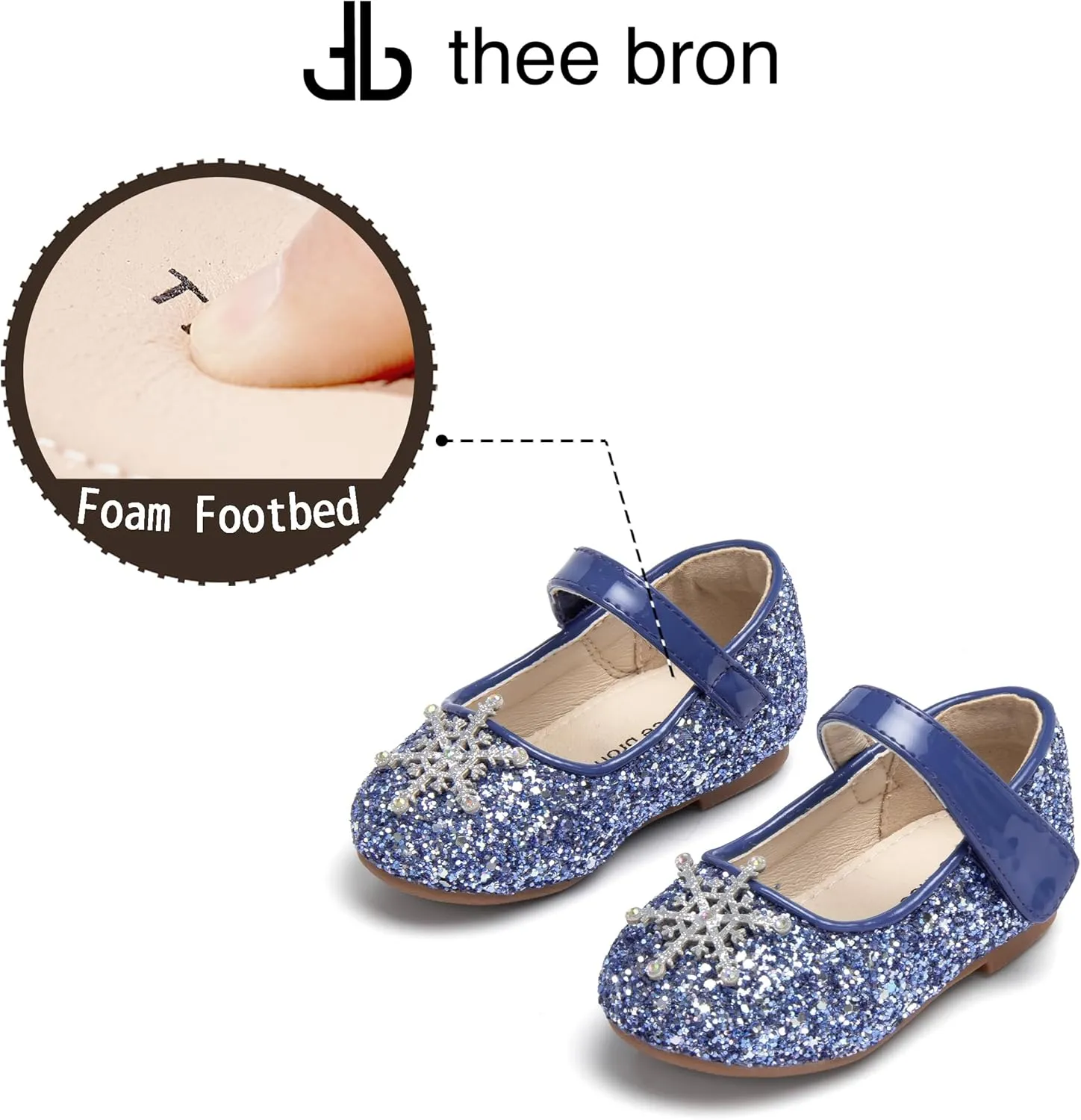 THEE BRON Toddler Dress Shoes Flower Girls Glitter Mary Jane Ballerina Flat Shoes