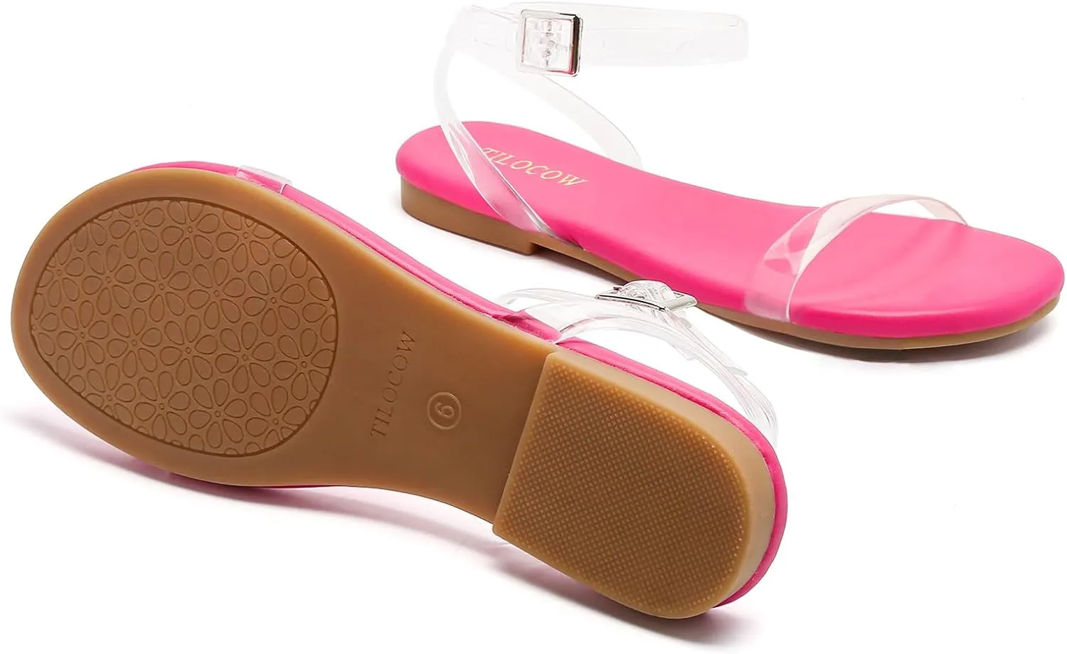 Tilocow Clear Sandals for Women Ankle Strap Open Toe Flat Sandals Daily Work Casual Summer Shoes