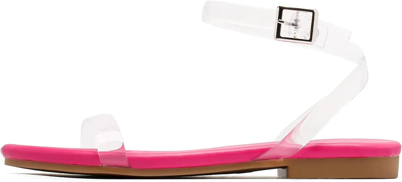 Tilocow Clear Sandals for Women Ankle Strap Open Toe Flat Sandals Daily Work Casual Summer Shoes