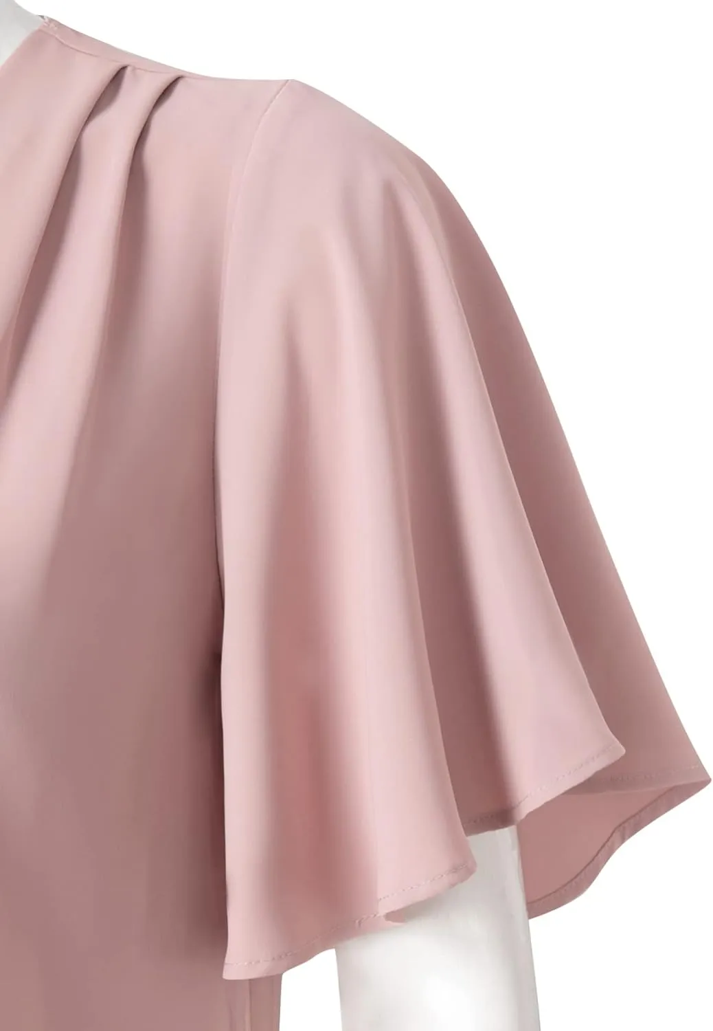 Timeson Women's V Neck Chiffon Blouse Ruffle Sleeve Ladies Work Shirts