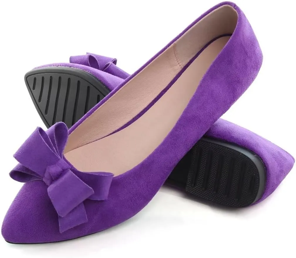 TN TANGNEST Women's Summer Dress Flats - Comfortable Pointed Toe Bowknot Ballet Shoes for Woman - Soft Suede Driving Flats