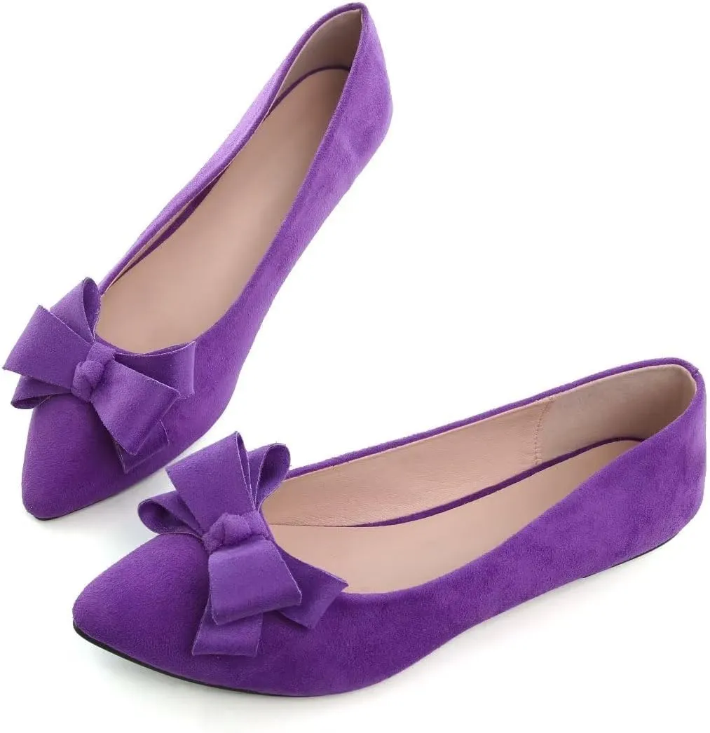 TN TANGNEST Women's Summer Dress Flats - Comfortable Pointed Toe Bowknot Ballet Shoes for Woman - Soft Suede Driving Flats