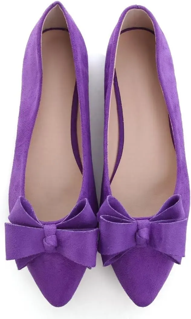 TN TANGNEST Women's Summer Dress Flats - Comfortable Pointed Toe Bowknot Ballet Shoes for Woman - Soft Suede Driving Flats