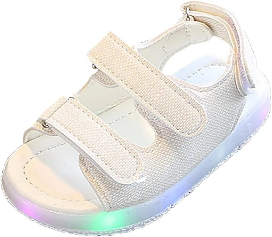 Toddler Light Up Sandals, Slip On Non Slip Adjustable Strap Open Toe Beach Water Shoes, Kids Cute Luminous Sandals