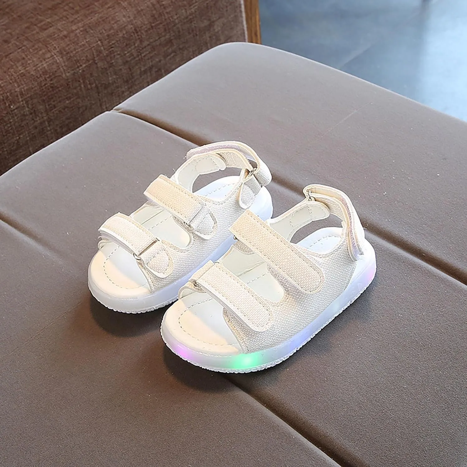 Toddler Light Up Sandals, Slip On Non Slip Adjustable Strap Open Toe Beach Water Shoes, Kids Cute Luminous Sandals