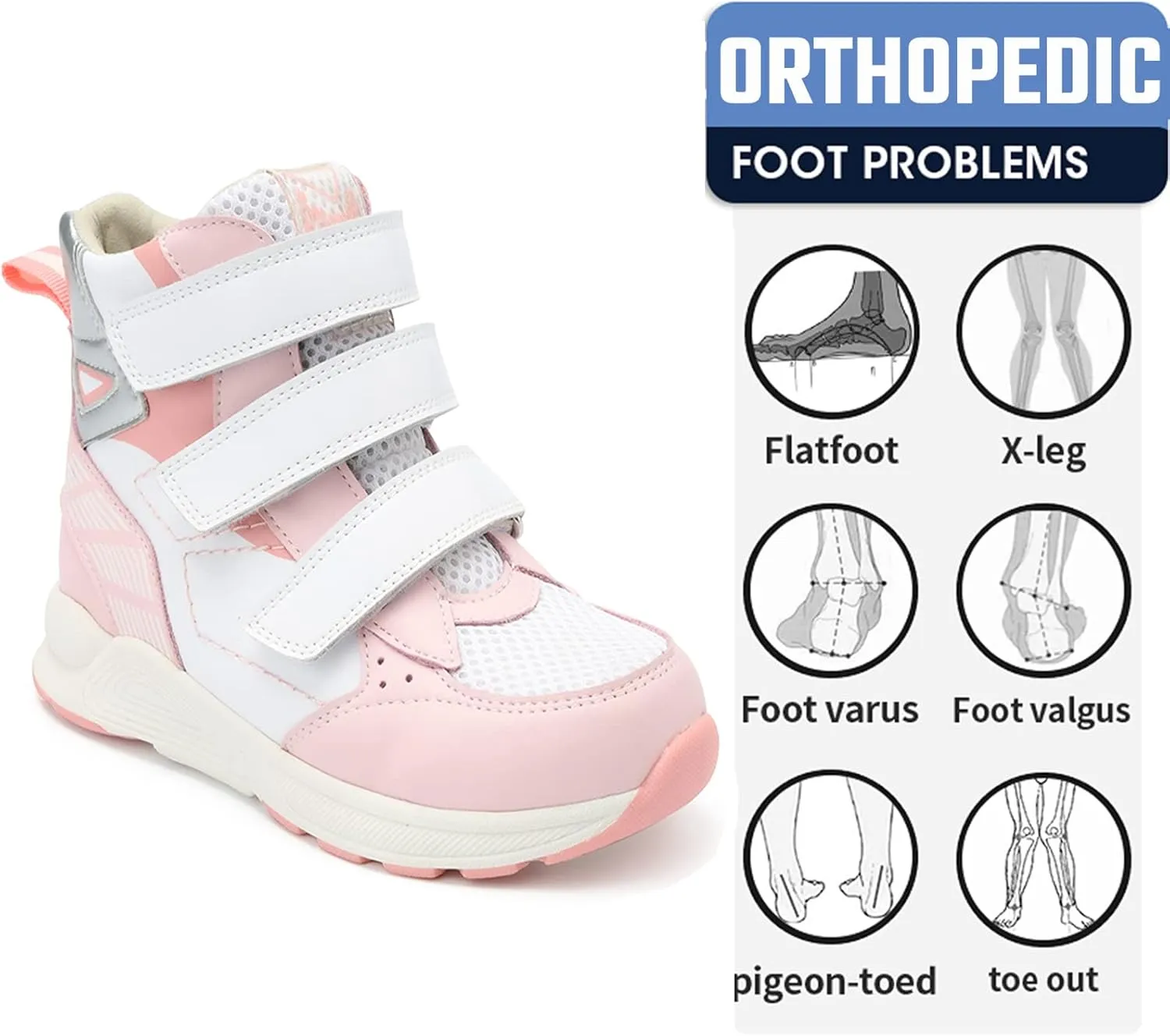 Toddlers Orthopedic Corrective Shoes for Kids,High Top Sneakers with Arch & Ankle Support for Girls and Boys,Anti-Slip Soles