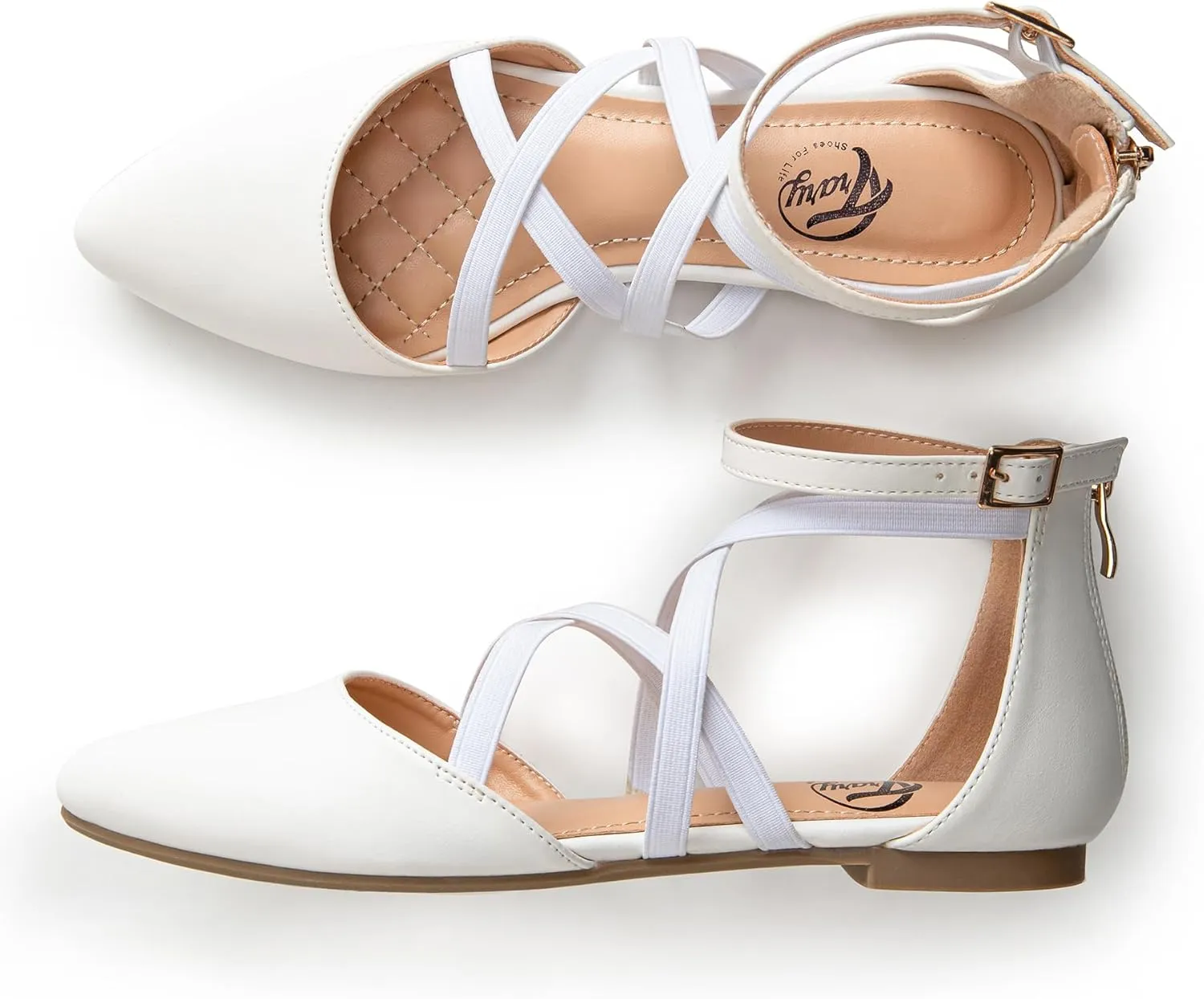 Trary Black Flats for Women, Mary Jane Shoes, Ballet Flats with Ankle Strap, Dressy Comfortable Pointed Toe Shoes