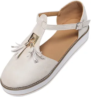 Trendy Platform Sandals with Tassels Casual Closed-Toes Ankle Strap Sandal Walking Shoes Comfortable Summer Look
