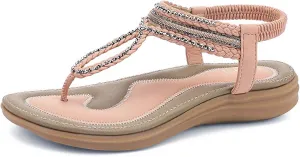 UBFEN Womens Bohemian Flat Sandals With Back Strap Summer Beach Comfortable Bling