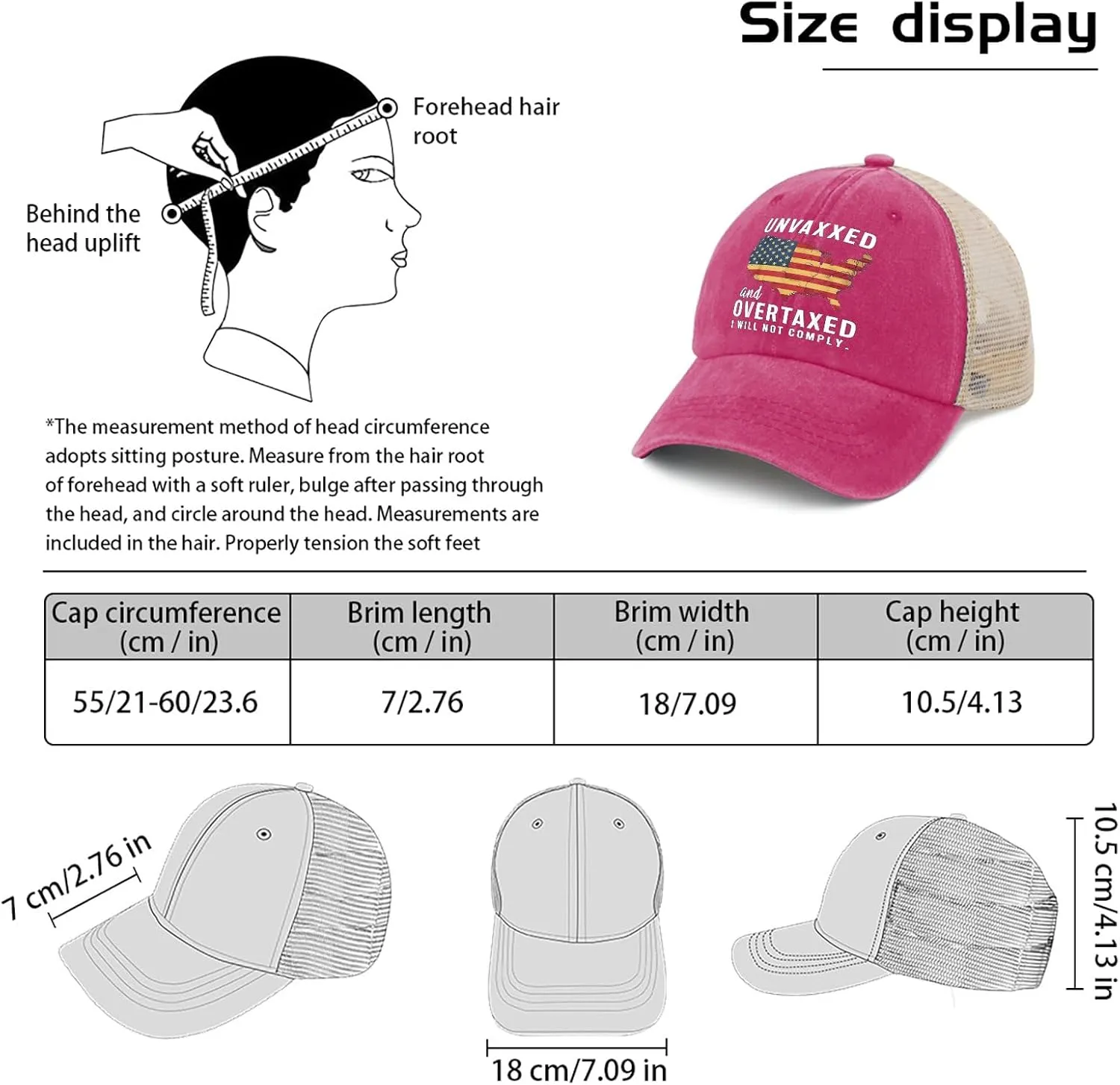Unvaxxxed and Overtaxed I Will Not Comply Hat for Mens Retro Trucker Hat Womens AllBlack Cycling Cap Humor Unique