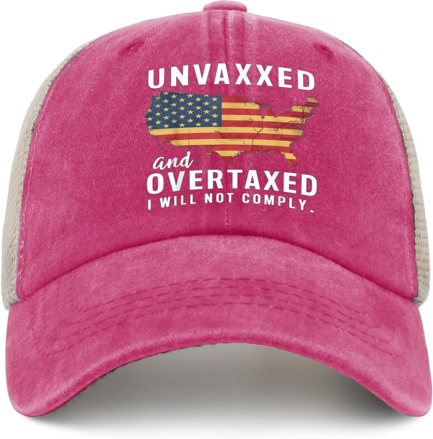 Unvaxxxed and Overtaxed I Will Not Comply Hat for Mens Retro Trucker Hat Womens AllBlack Cycling Cap Humor Unique