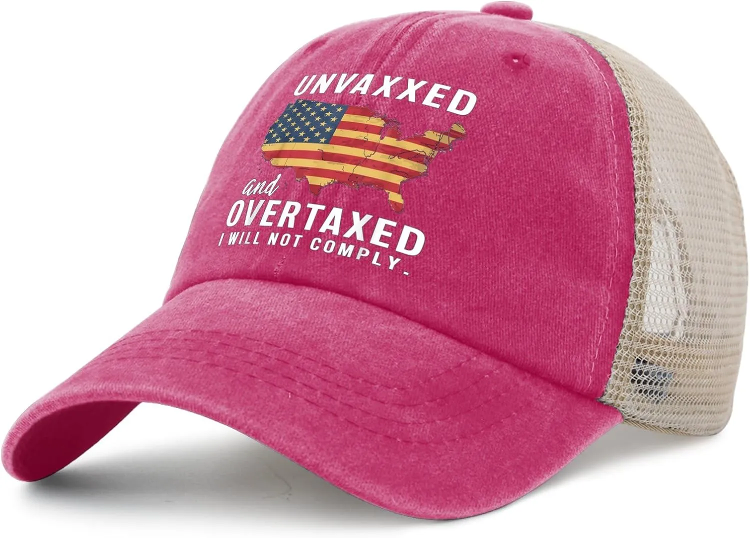 Unvaxxxed and Overtaxed I Will Not Comply Hat for Mens Retro Trucker Hat Womens AllBlack Cycling Cap Humor Unique