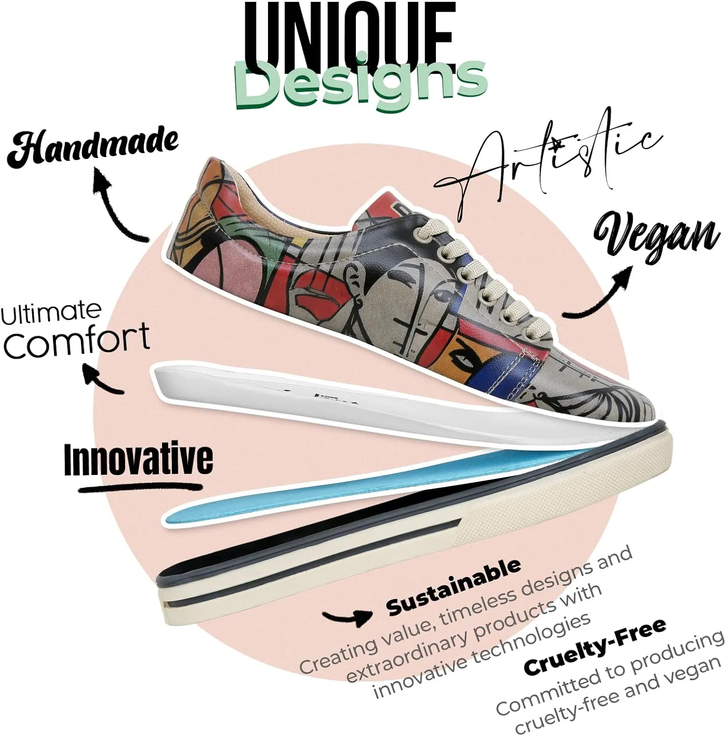 Vegan Leather Sneakers for Women - Handmade and Unique Design Fashion Sneakers for Women