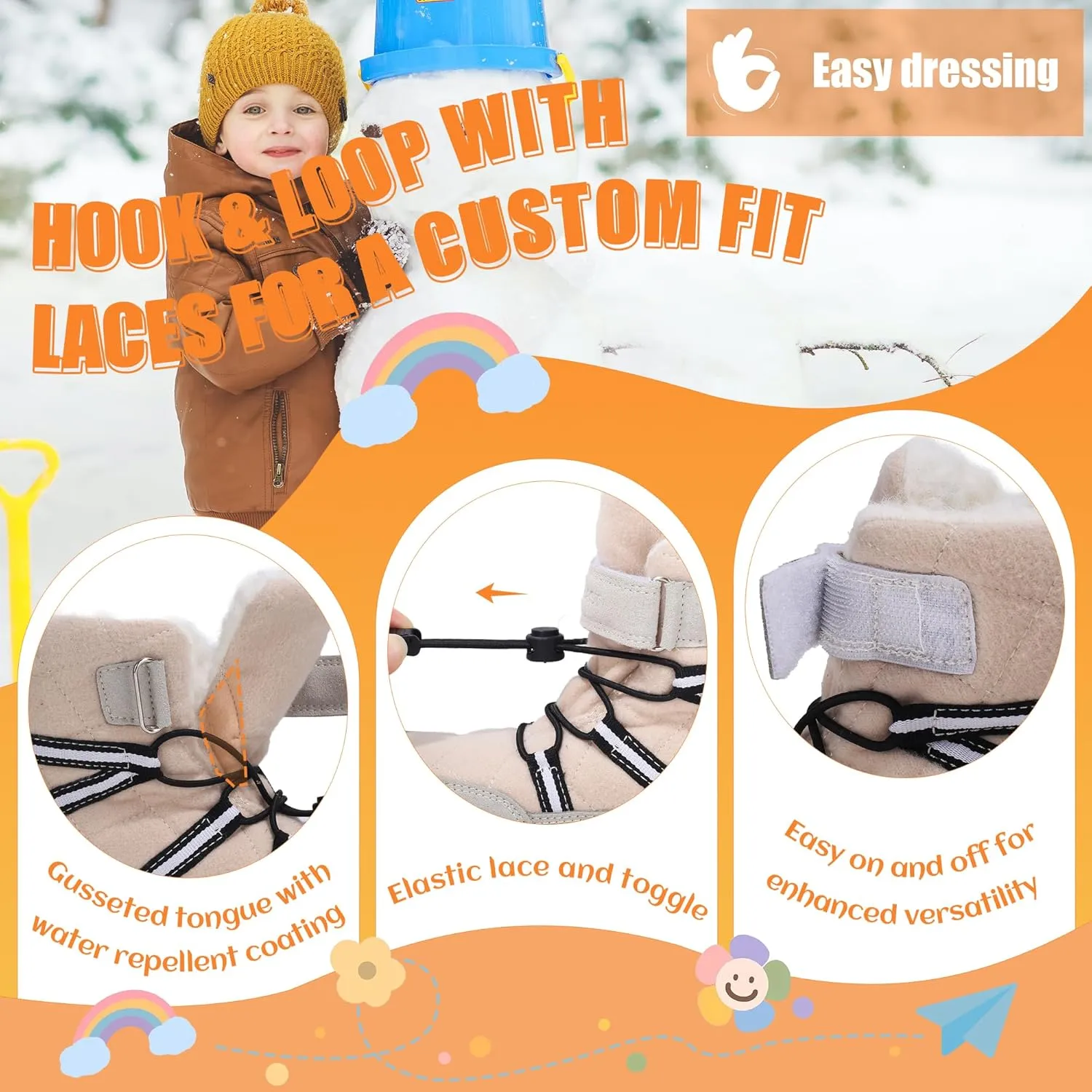 visionreast Boys Girls Wool Lining Snow Boots Winter Walking Boots for Kids Non Slip Unisex-Child Cold Weather Shoes Outdoor Boots