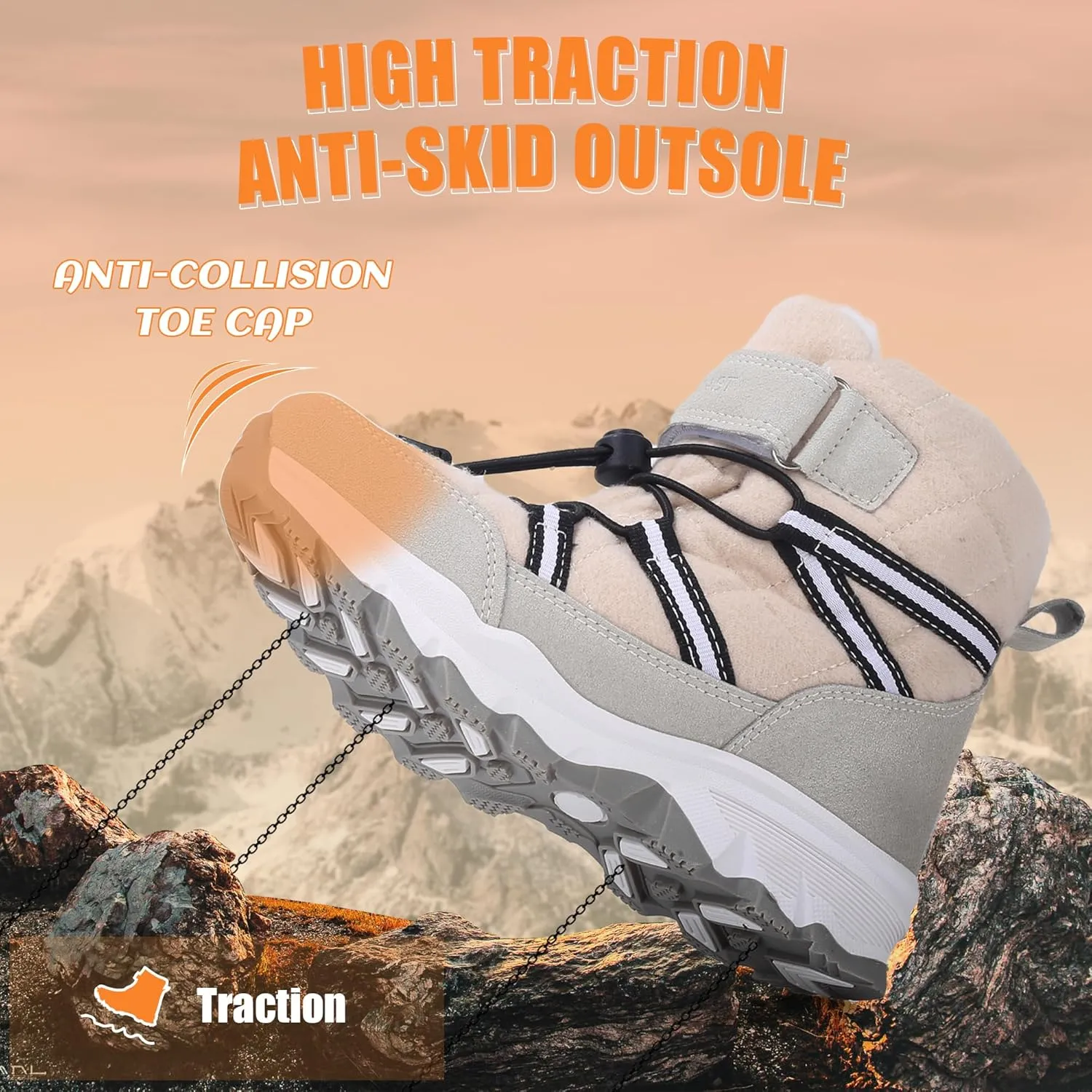 visionreast Boys Girls Wool Lining Snow Boots Winter Walking Boots for Kids Non Slip Unisex-Child Cold Weather Shoes Outdoor Boots
