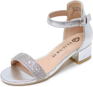 Vonair Girls Sandals Low Heels Ankle Strap Open Toe Dress Shoes Flower Girl Party Wedding Shoes for Girls