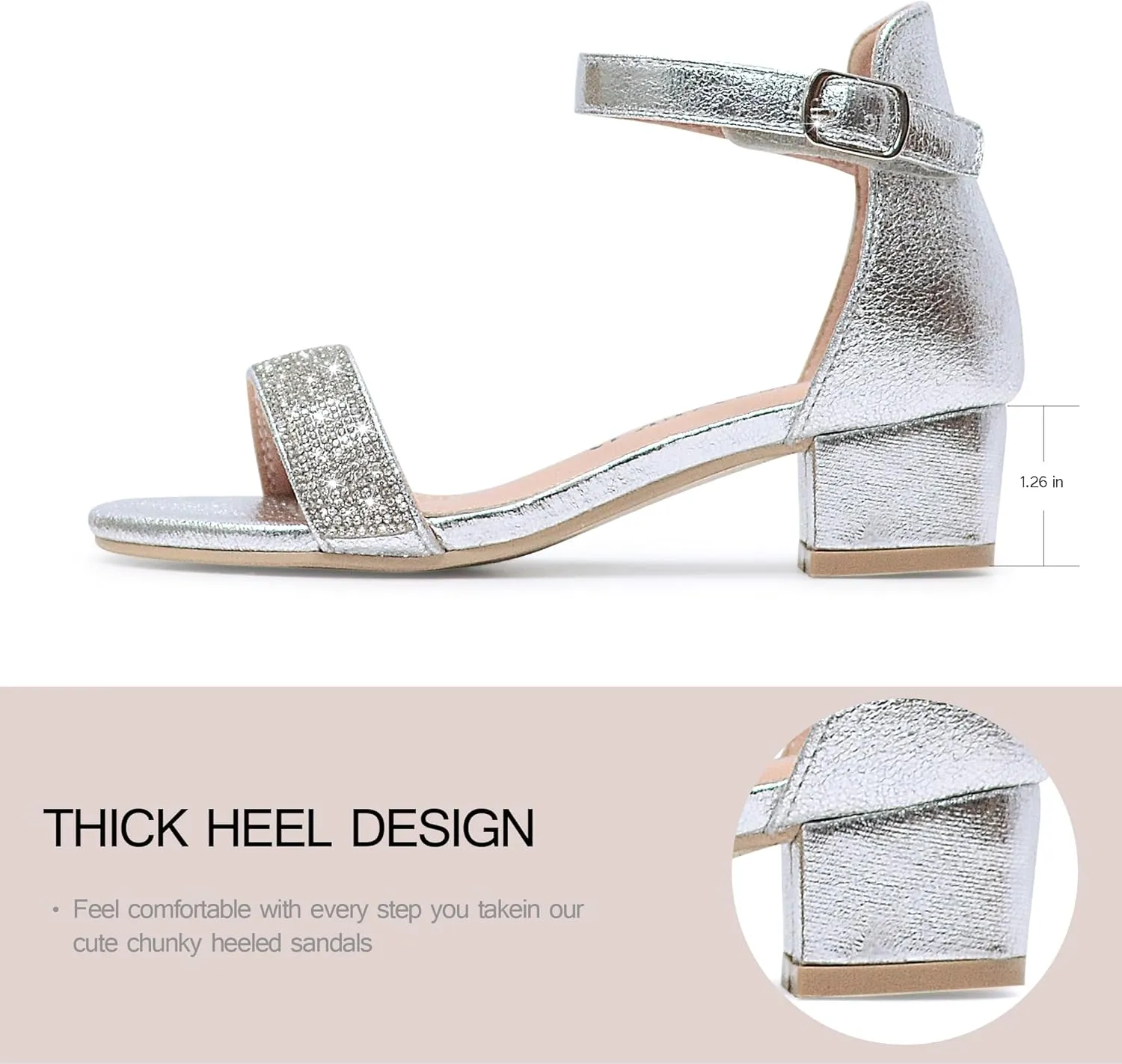 Vonair Girls Sandals Low Heels Ankle Strap Open Toe Dress Shoes Flower Girl Party Wedding Shoes for Girls