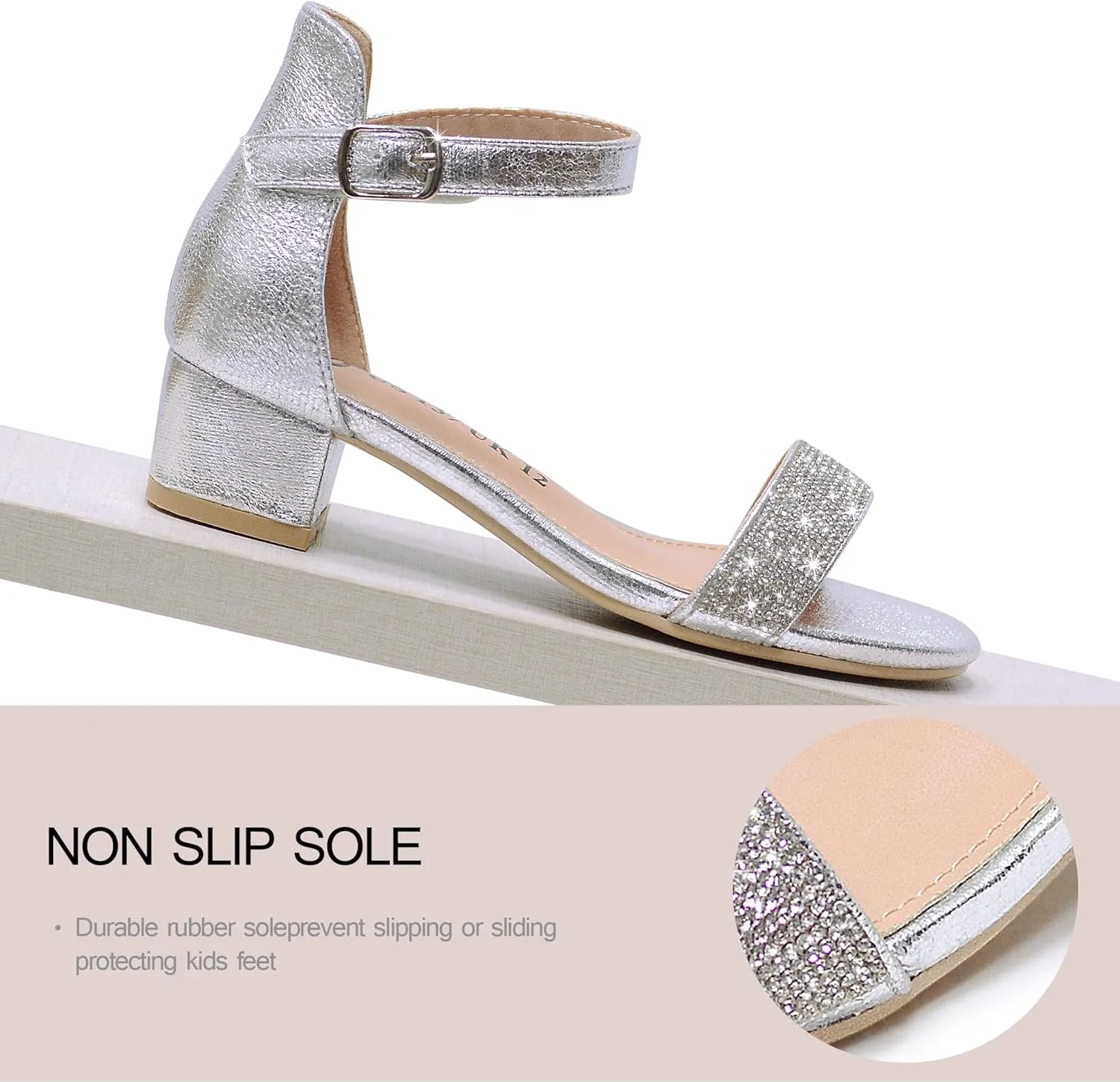 Vonair Girls Sandals Low Heels Ankle Strap Open Toe Dress Shoes Flower Girl Party Wedding Shoes for Girls
