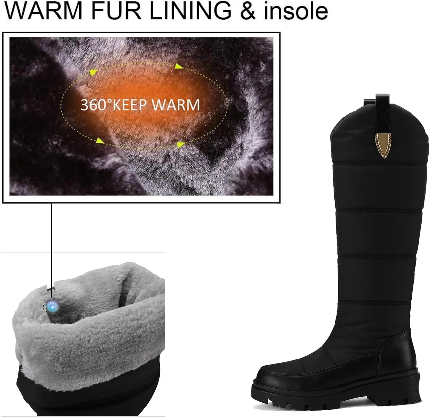 Warm Waterproof Winter Down Knee-high Boots for Women Thickened Insulated Faux Fur Lined Mid-Calf Boots Comfort Heat Retain Outdoor Cold Lightweight Snow Boots