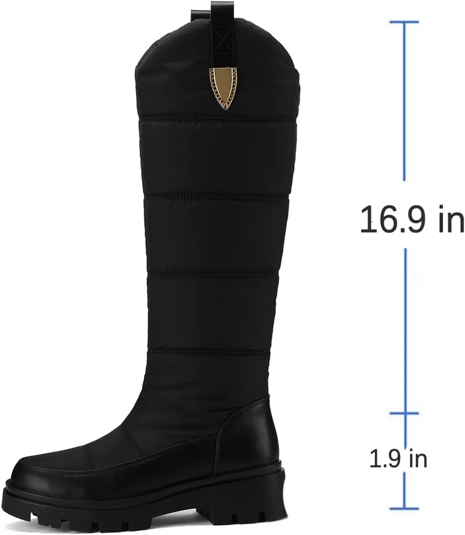 Warm Waterproof Winter Down Knee-high Boots for Women Thickened Insulated Faux Fur Lined Mid-Calf Boots Comfort Heat Retain Outdoor Cold Lightweight Snow Boots