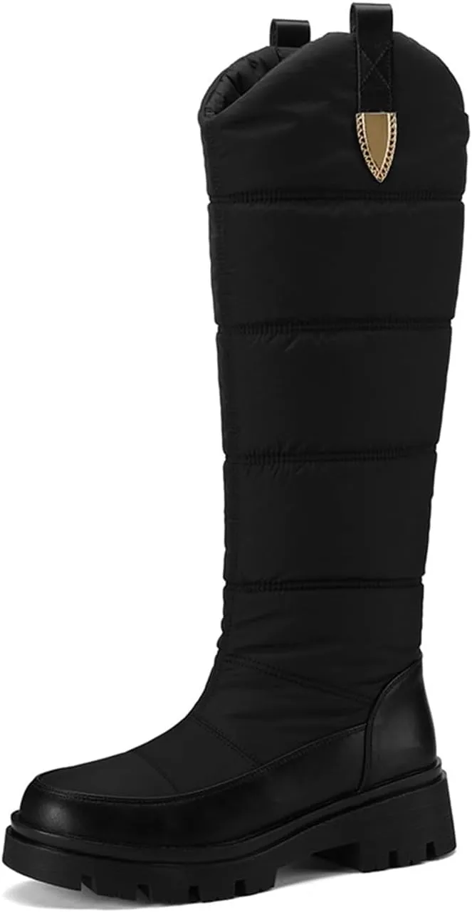 Warm Waterproof Winter Down Knee-high Boots for Women Thickened Insulated Faux Fur Lined Mid-Calf Boots Comfort Heat Retain Outdoor Cold Lightweight Snow Boots