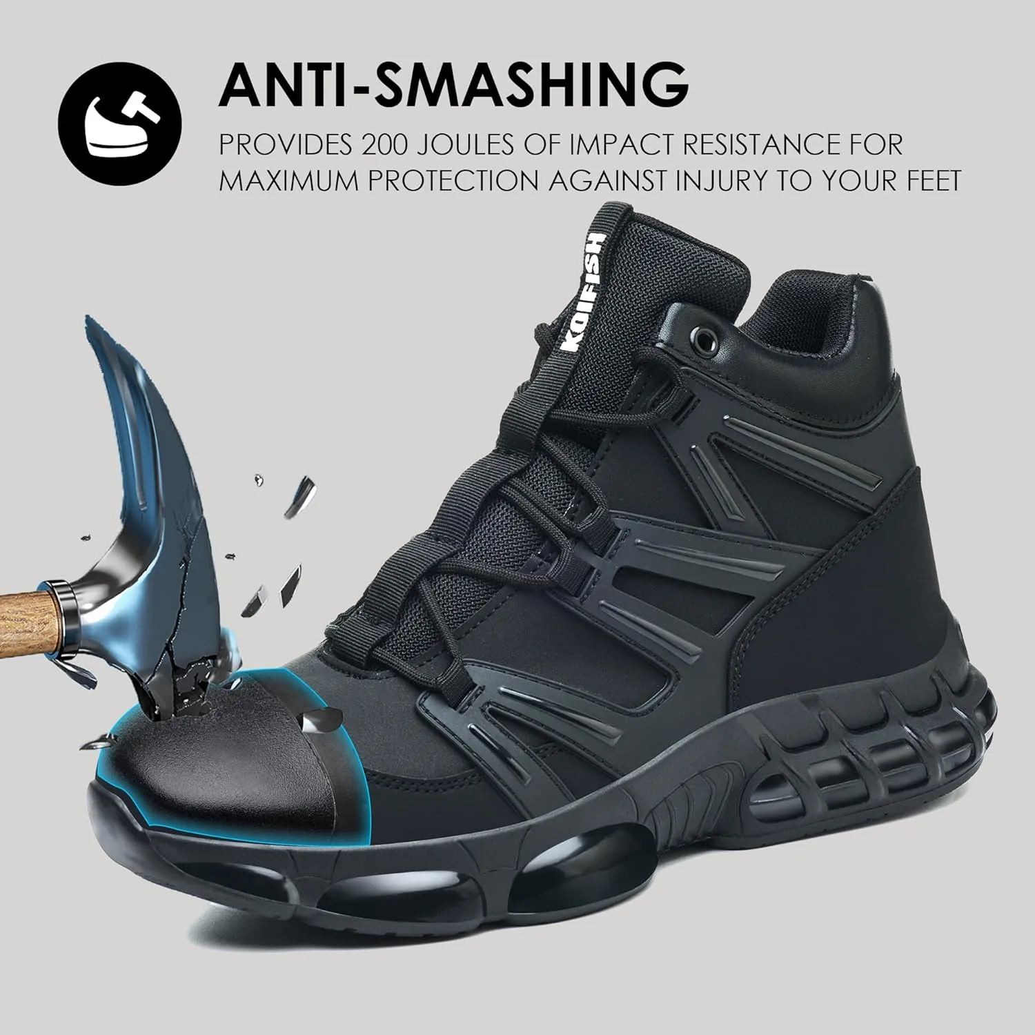 Waterproof Steel Toe Boots for Men Air Cushion Safety Shoes Mens Safety Work Shoes Puncture Proof Industrial Construction Boots Women Black