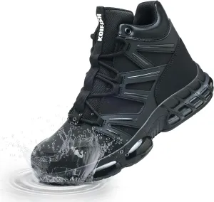 Waterproof Steel Toe Boots for Men Air Cushion Safety Shoes Mens Safety Work Shoes Puncture Proof Industrial Construction Boots Women Black