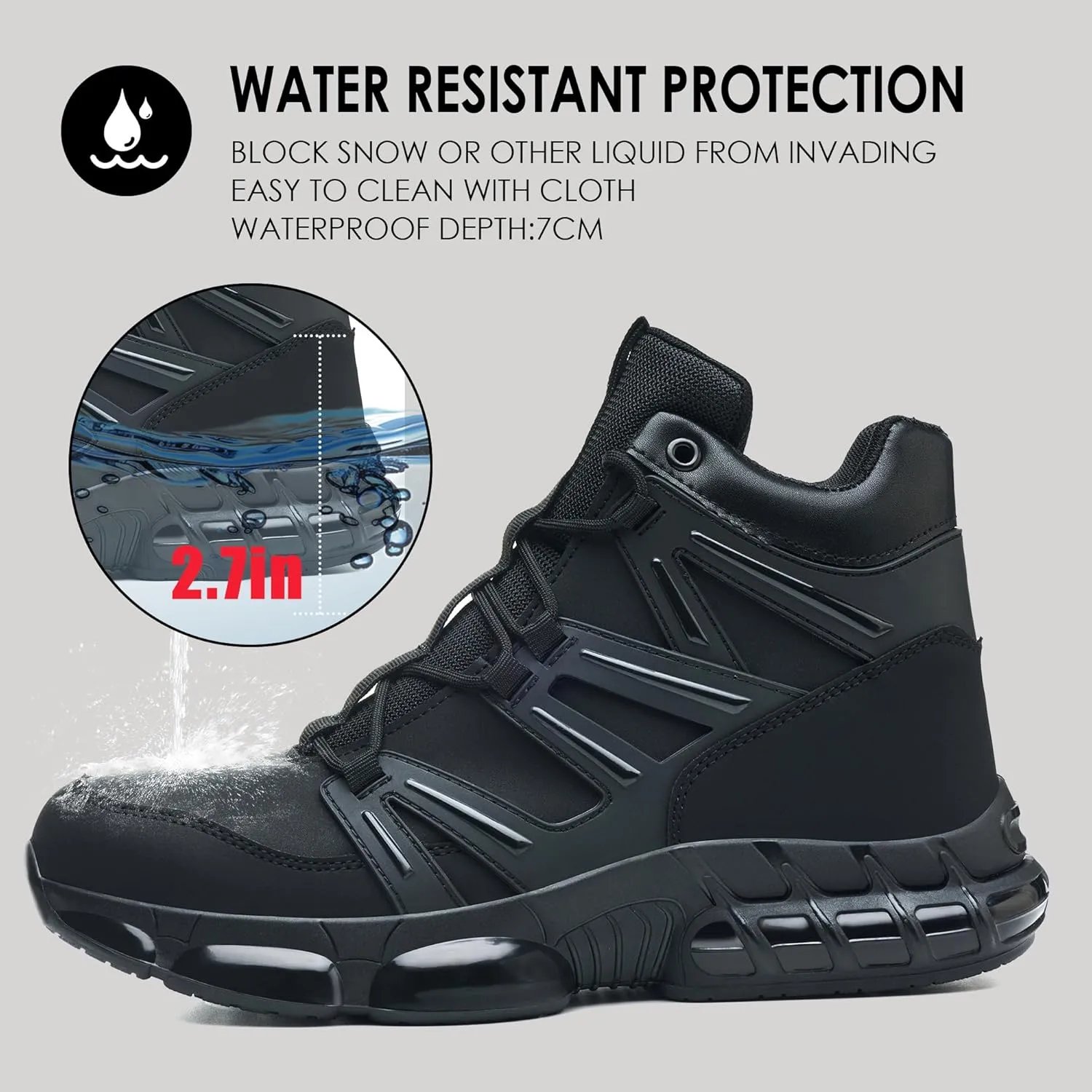 Waterproof Steel Toe Boots for Men Air Cushion Safety Shoes Mens Safety Work Shoes Puncture Proof Industrial Construction Boots Women Black