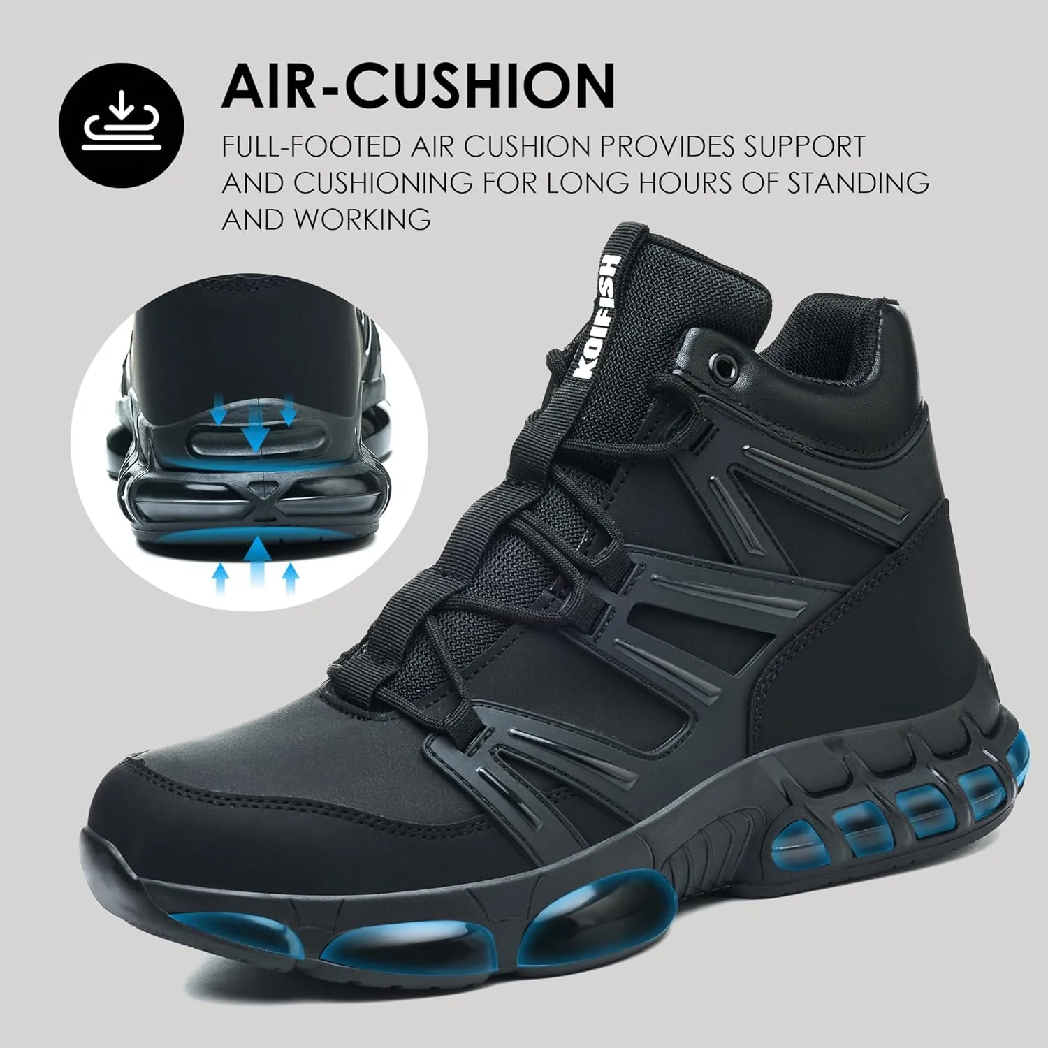 Waterproof Steel Toe Boots for Men Air Cushion Safety Shoes Mens Safety Work Shoes Puncture Proof Industrial Construction Boots Women Black