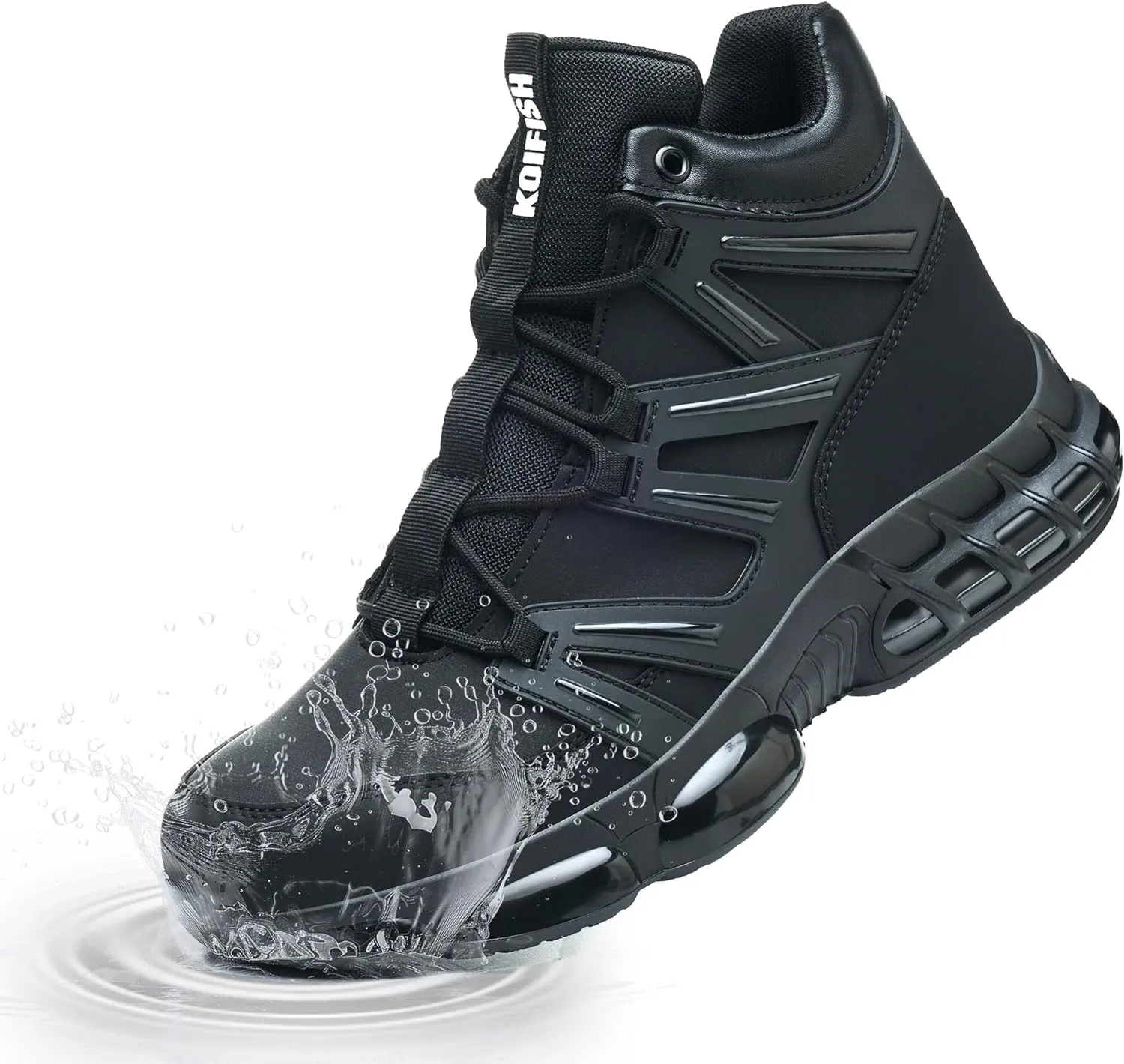 Waterproof Steel Toe Boots for Men Air Cushion Safety Shoes Mens Safety Work Shoes Puncture Proof Industrial Construction Boots Women Black