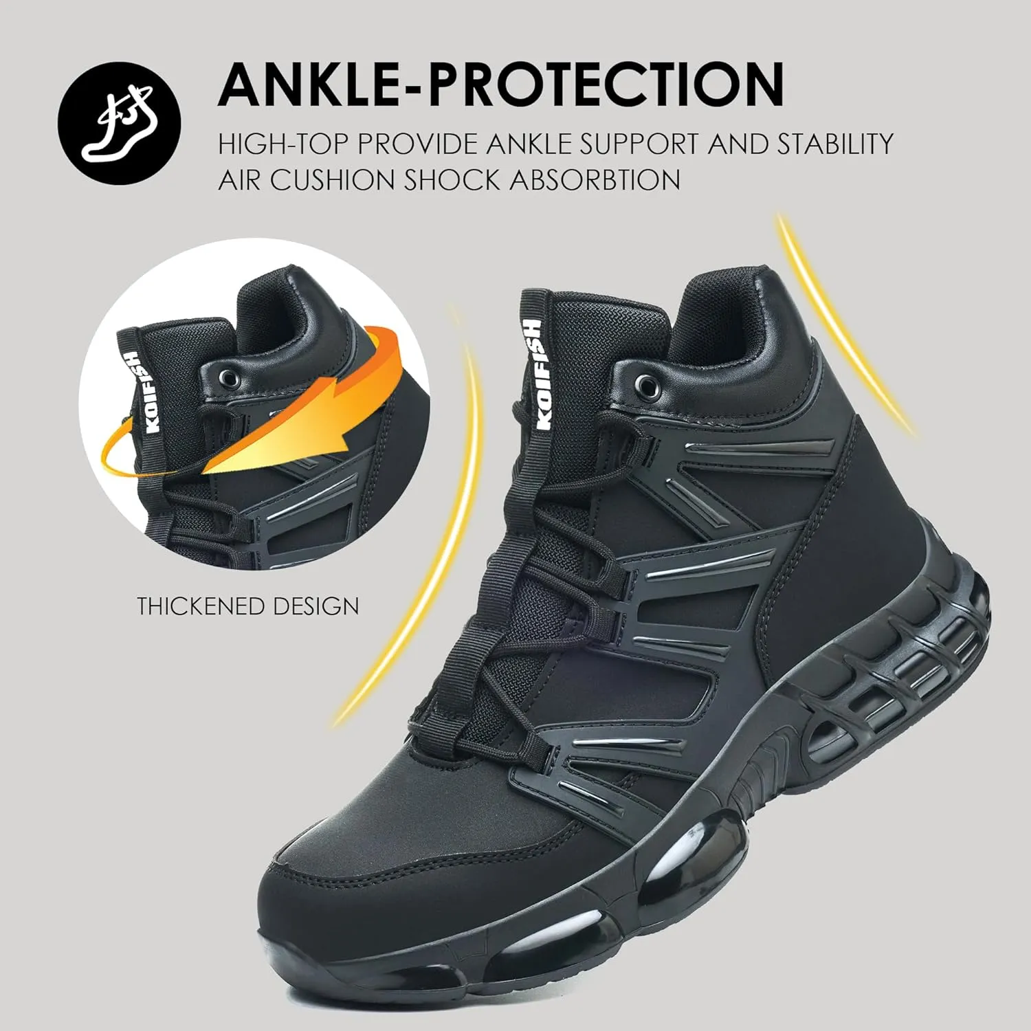 Waterproof Steel Toe Boots for Men Air Cushion Safety Shoes Mens Safety Work Shoes Puncture Proof Industrial Construction Boots Women Black